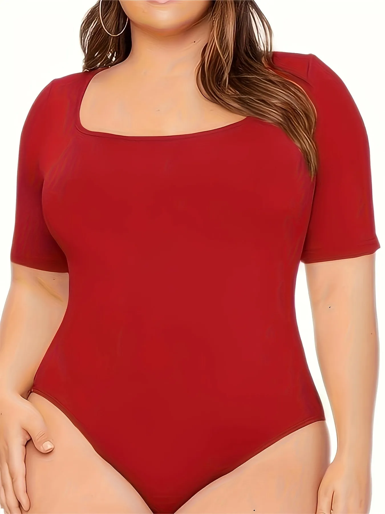 Effortlessly Chic Women's Plus Simple Solid Square Neck Bodysuit