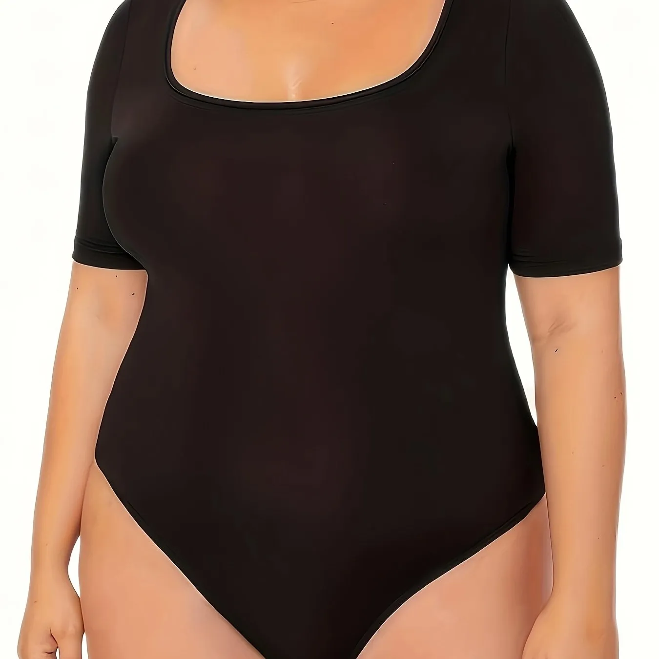 Effortlessly Chic Women's Plus Simple Solid Square Neck Bodysuit