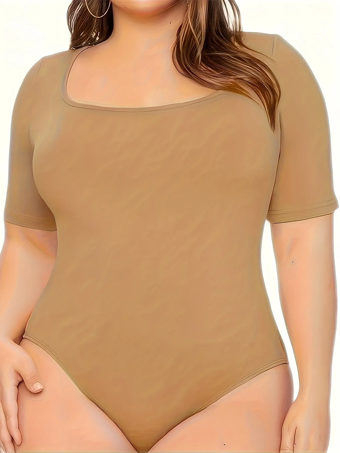 Effortlessly Chic Women's Plus Simple Solid Square Neck Bodysuit