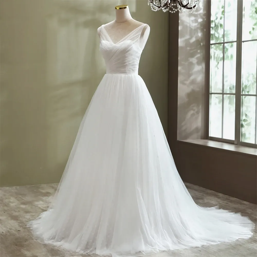 Elegant A-line Style Tulle Wedding Dress Bridal Gown Marriage Beach Dress