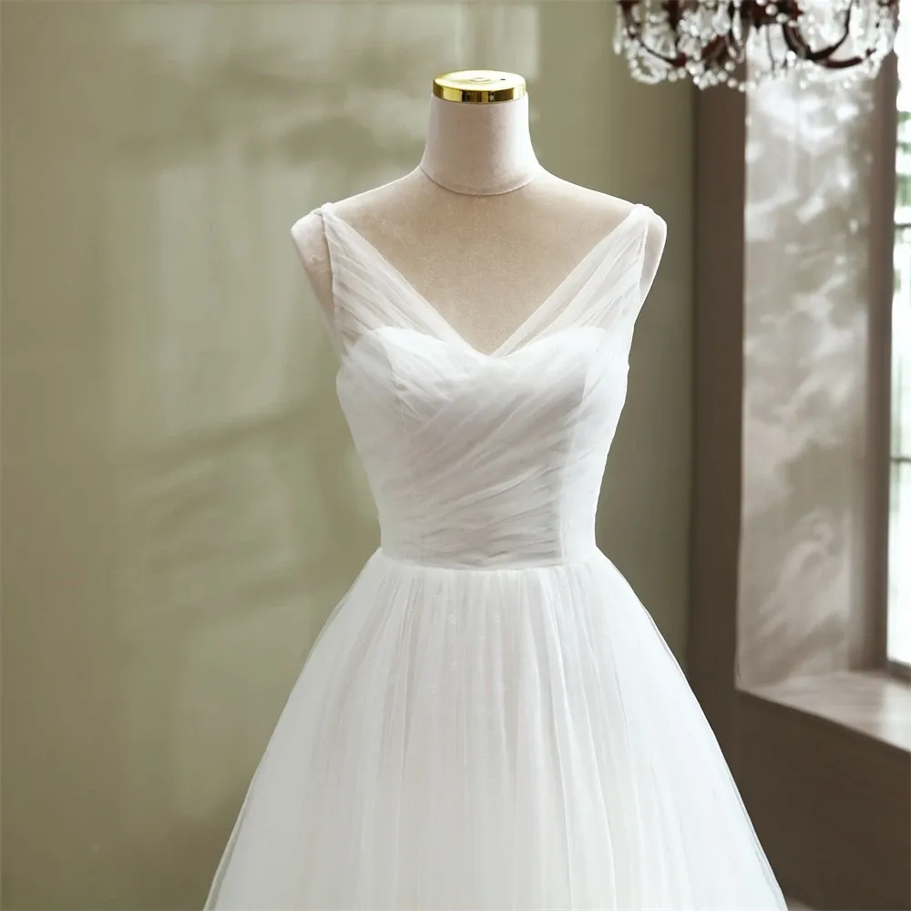 Elegant A-line Style Tulle Wedding Dress Bridal Gown Marriage Beach Dress