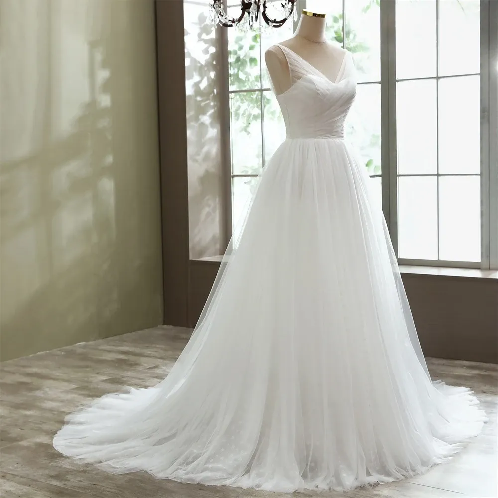 Elegant A-line Style Tulle Wedding Dress Bridal Gown Marriage Beach Dress