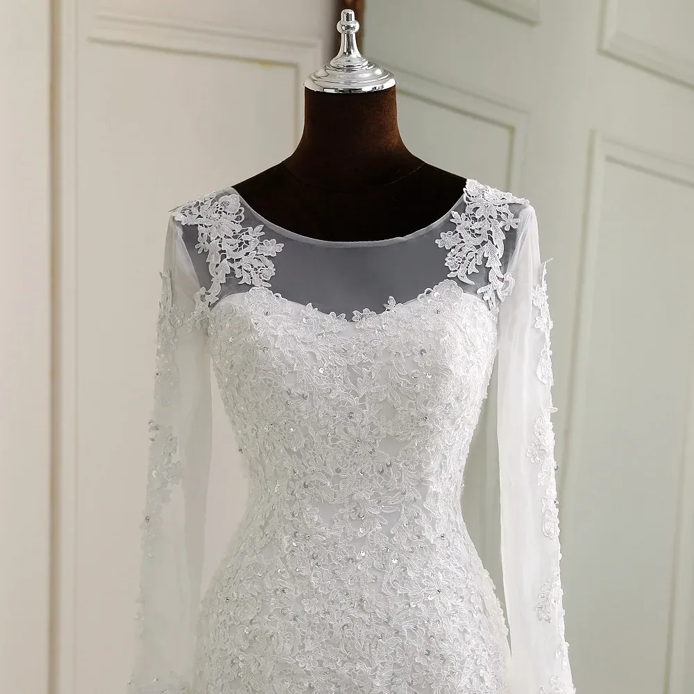 Elegant Long Sleeve Applique Mermaid Wedding Bridal Gown