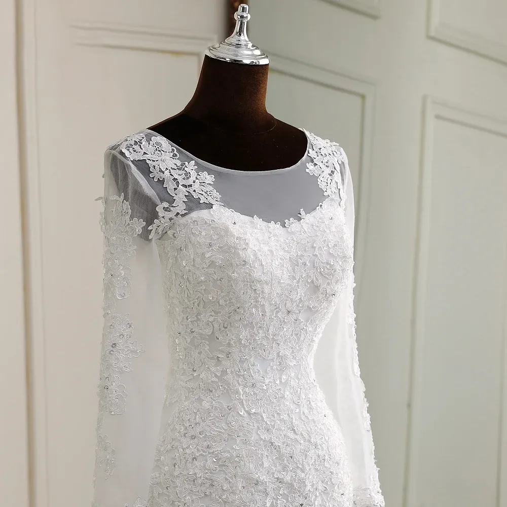 Elegant Long Sleeve Applique Mermaid Wedding Bridal Gown