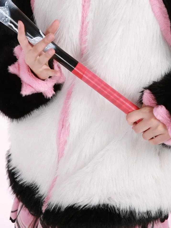 Evil Tooth Kawaii Panda Look Faux Fur Hoodie Coat