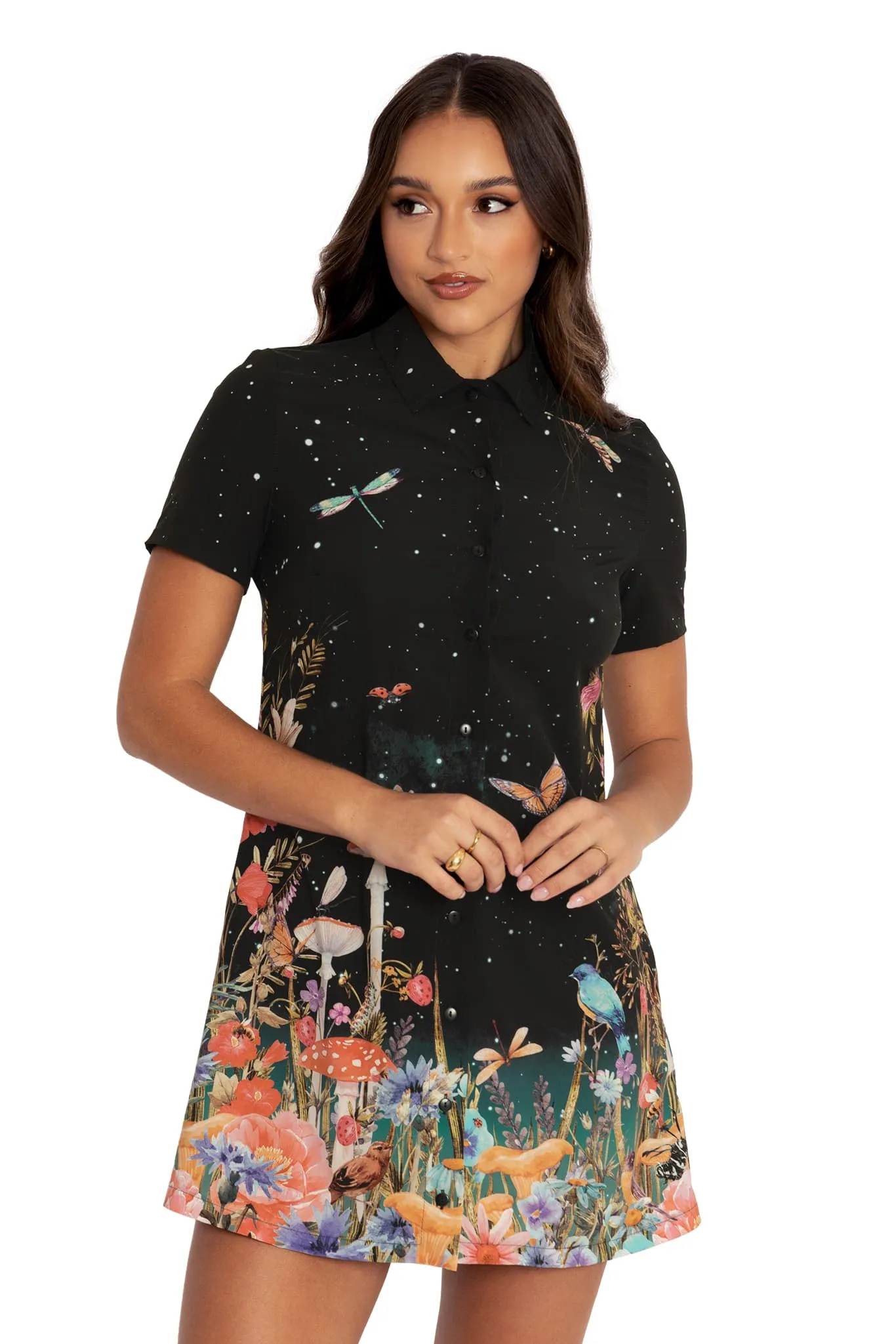 Fairytale Floral Short Sleeve Shirt Dress