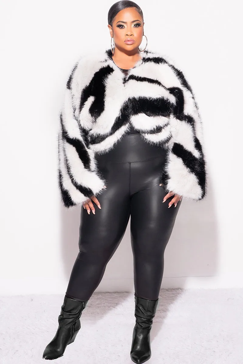 Final Sale Plus Size Faux Fur Coat in White and Black