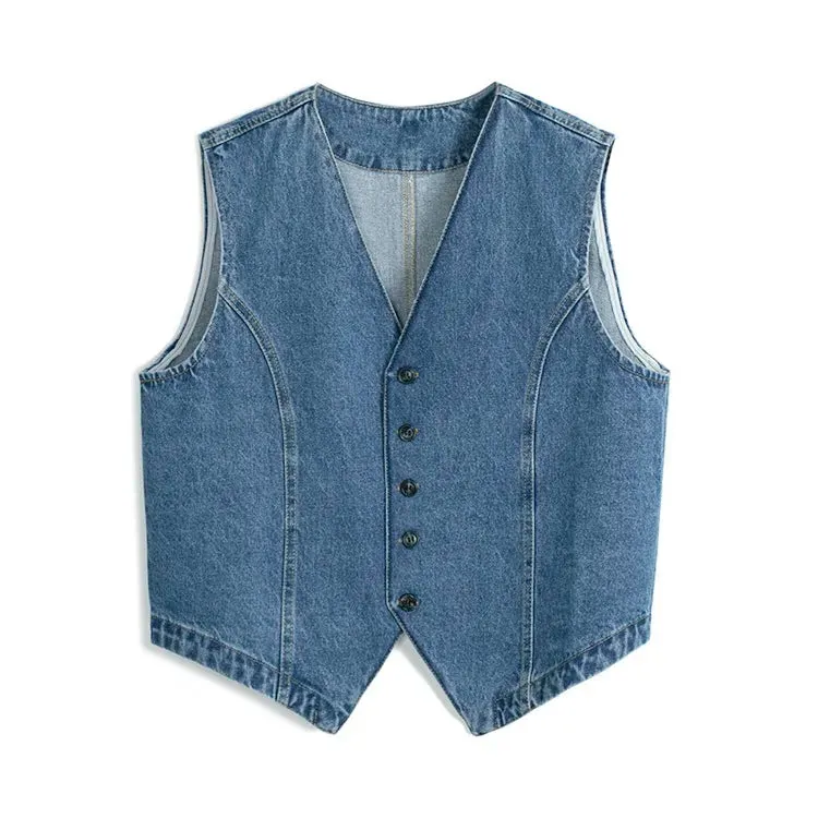 Flytonn-Fall Outfits Women Outwear Streetwear -Womens Denim Vest Sleeveless V Neck Button Down Jean Waistcoat Jacket Y2K Summer Crop Tops