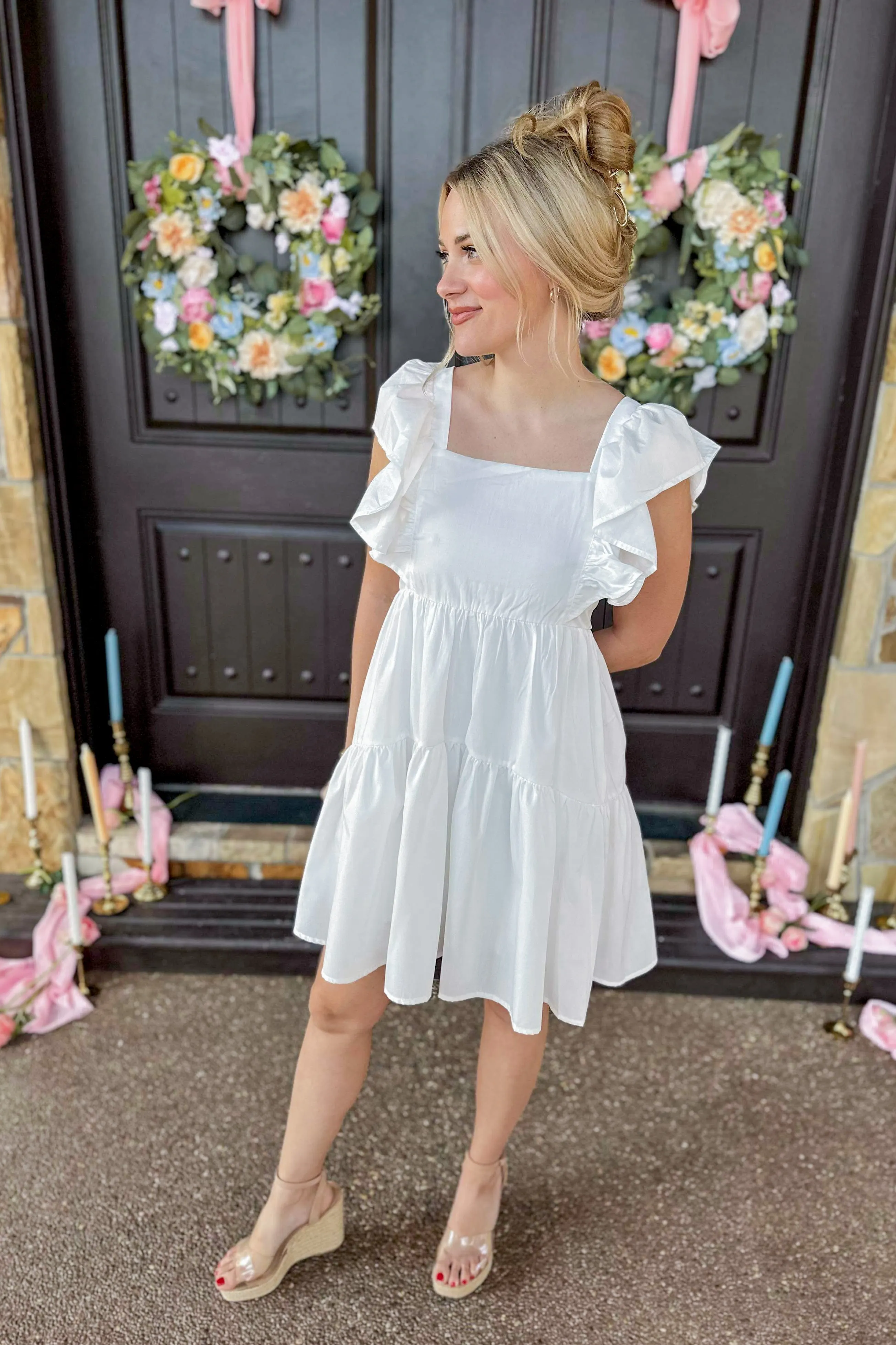 Genevieve Square Neck Ruffle Sleeve Babydoll Dress *FINAL SALE*