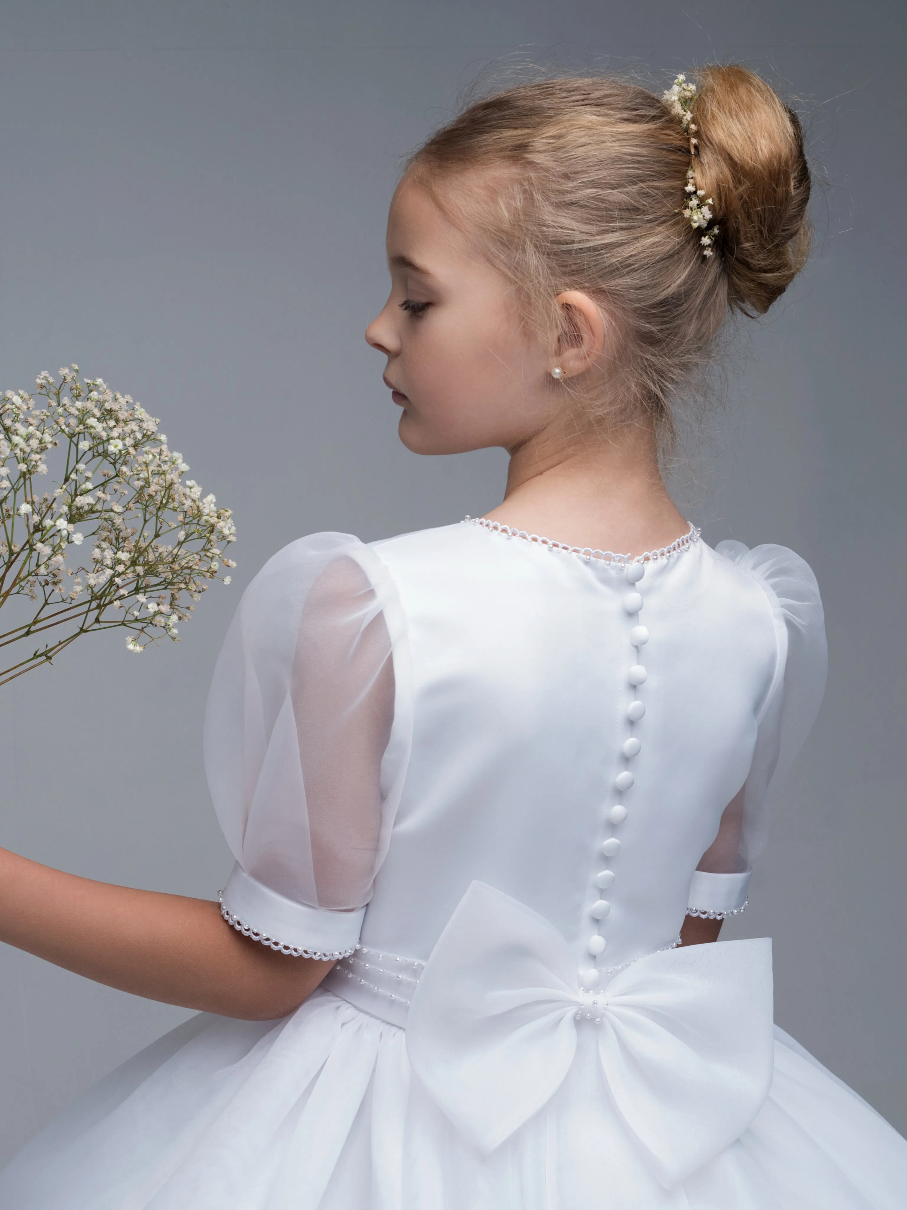 'Genevieve' White Organza Beaded Communion Dress