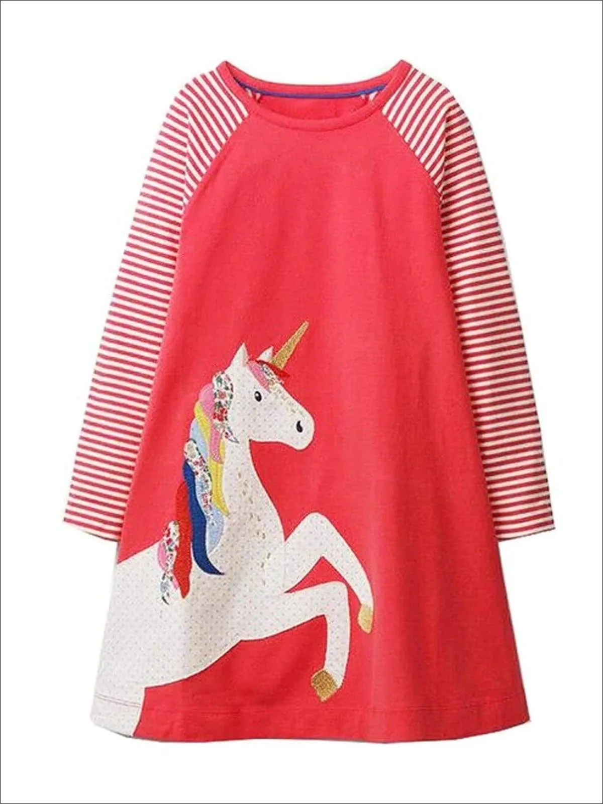 Girls Casual Striped Long Sleeve Unicorn Shirt Dress