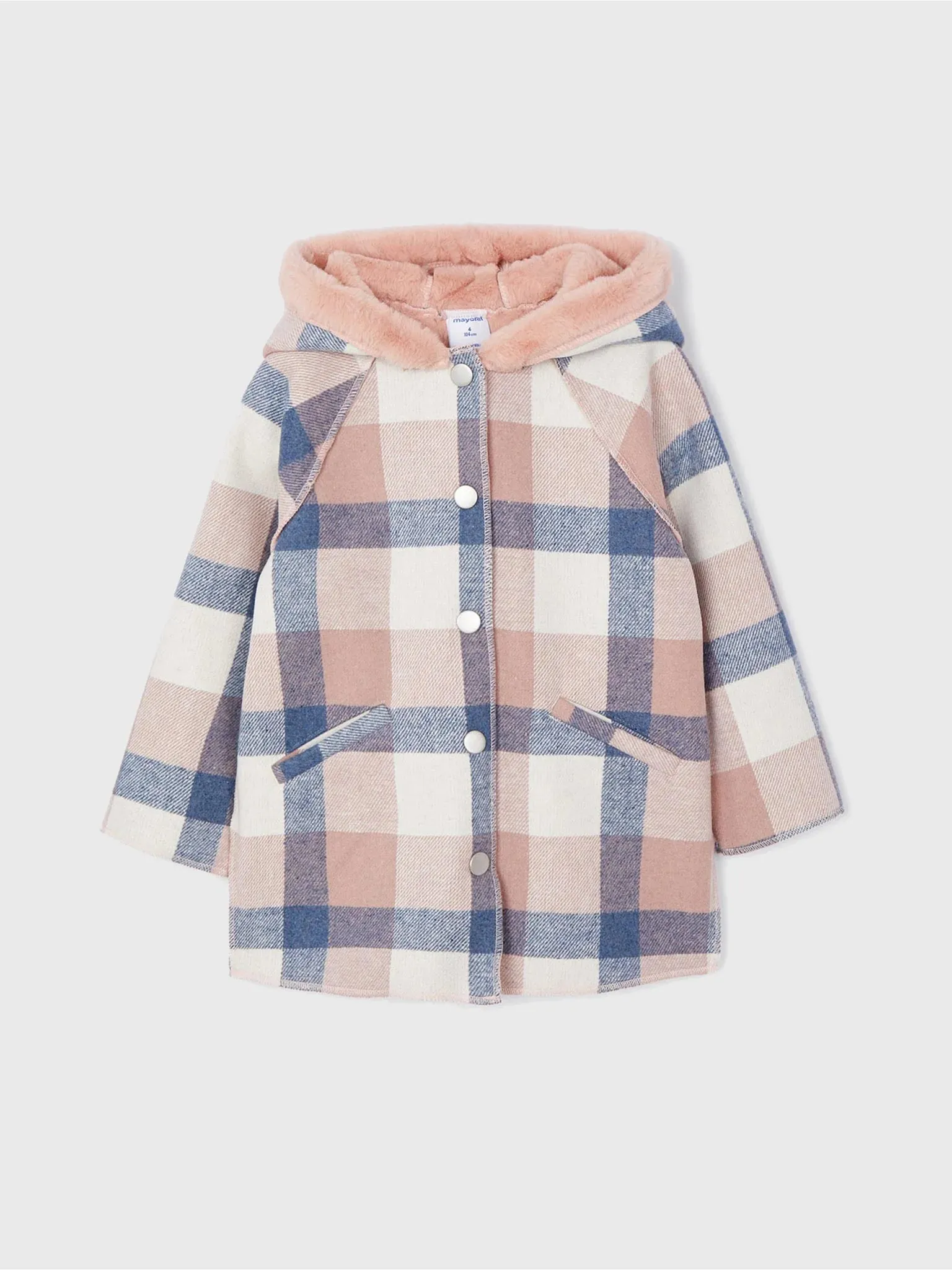 Girl's Hooded Plaid Coat Rose | Mayoral