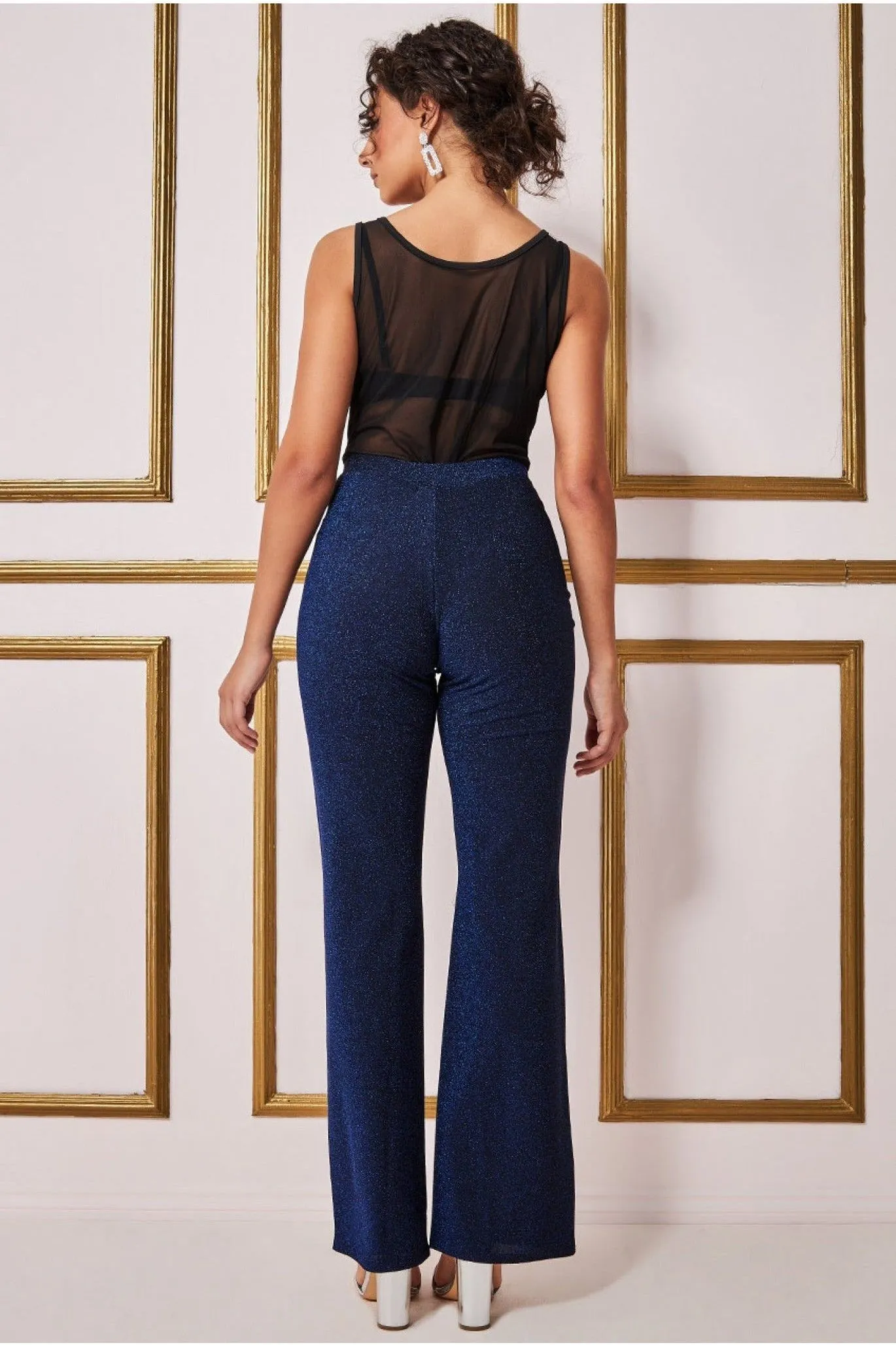 Goddiva Wide Leg Lurex Trouser - Royal Blue