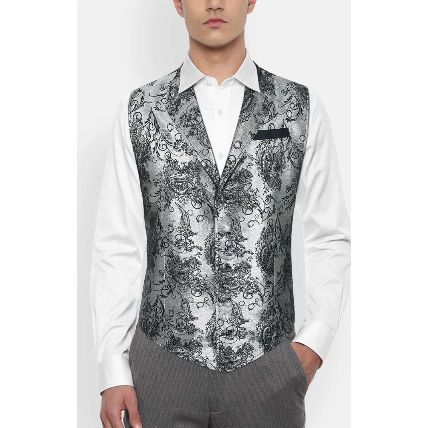 Gothic Lapel Party Vest for Men - SILVER/BLACK-6