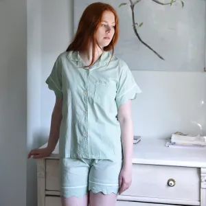 Green Ladies Scalloped Edge Short Pyjamas