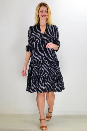 Grey Black Animal Tiered Tunic Dress