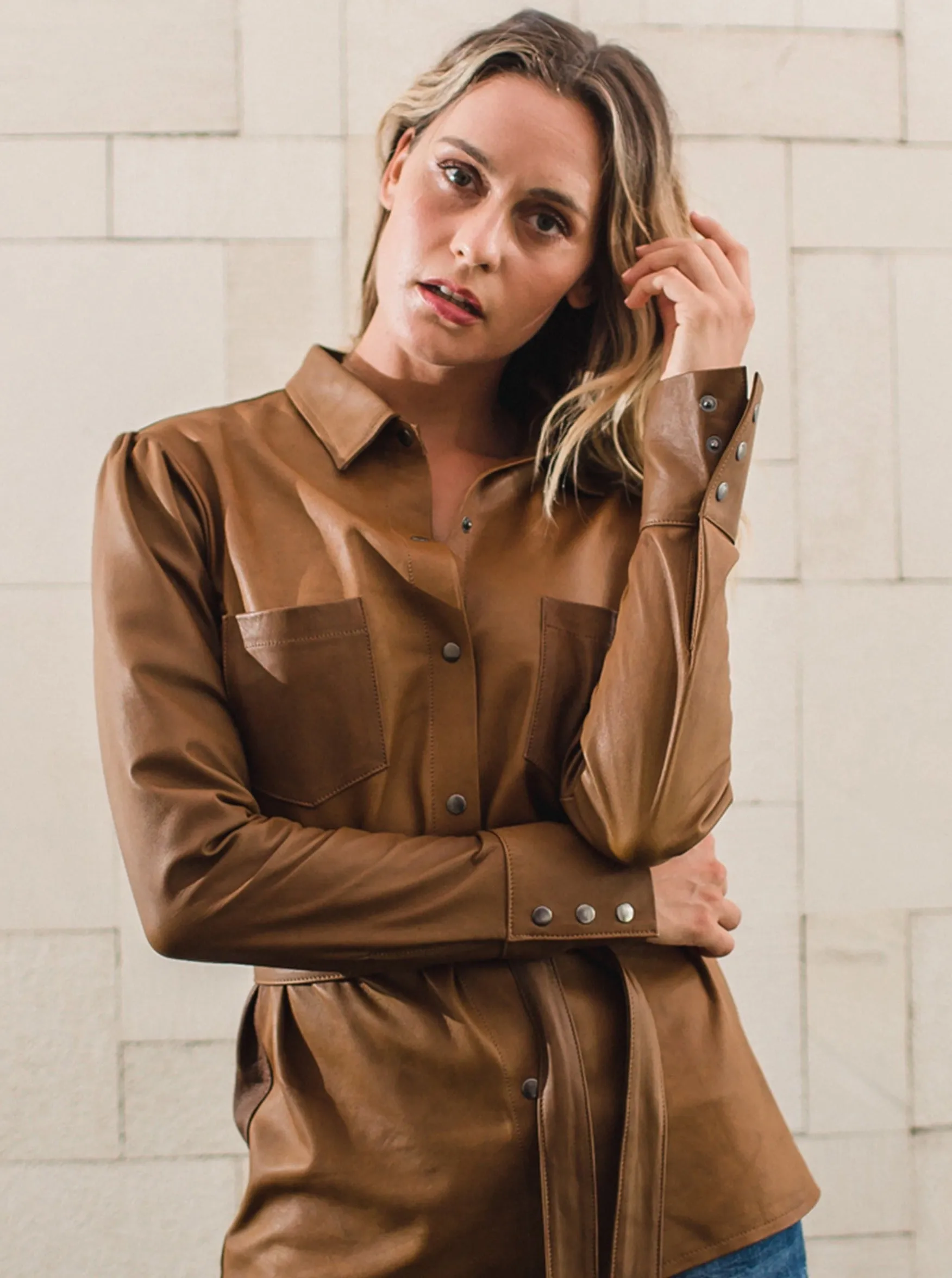 HARVEY LEATHER SHIRT - TAN