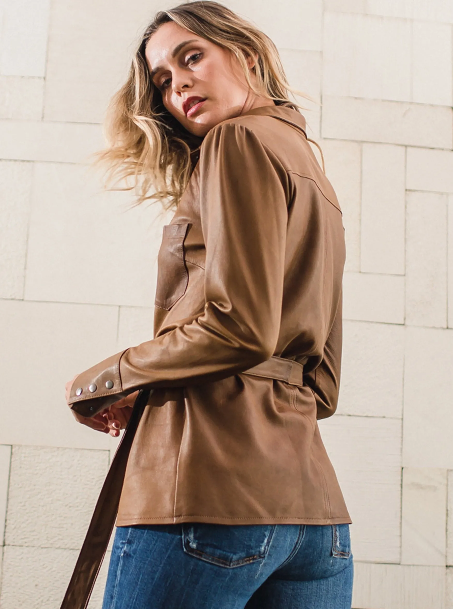 HARVEY LEATHER SHIRT - TAN