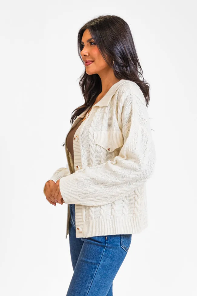 Having A Meltdown Beige Cable Knit Shacket SALE