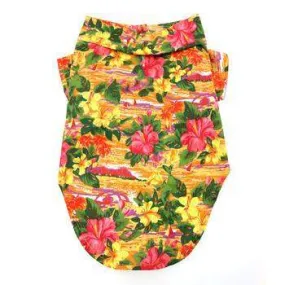 Hawaiian Camp Dog Shirt - Sunset Hibiscus