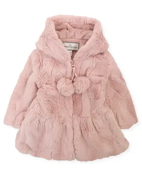 Hooded Zip Front Pompom Coat- Pink