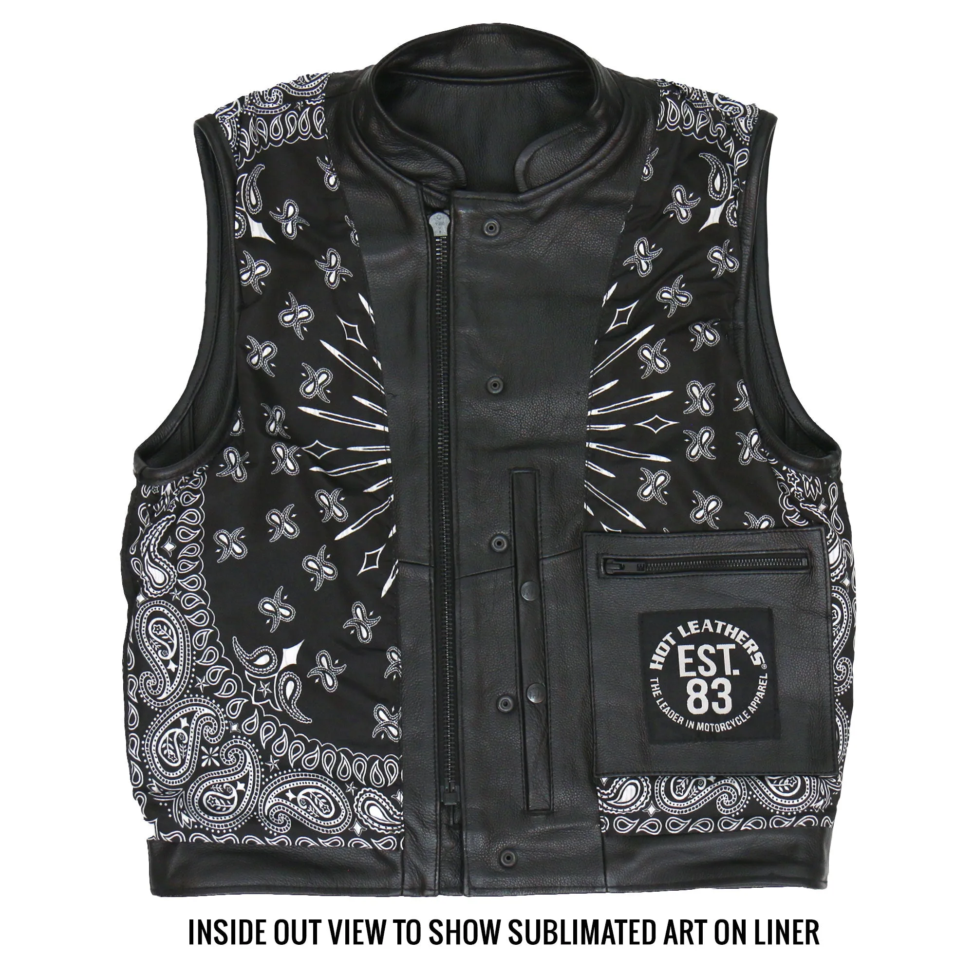 Hot Leathers VSM1049 Men's Black 'Paisley' Motorcycle Club style Conceal and Carry Leather Biker Vest