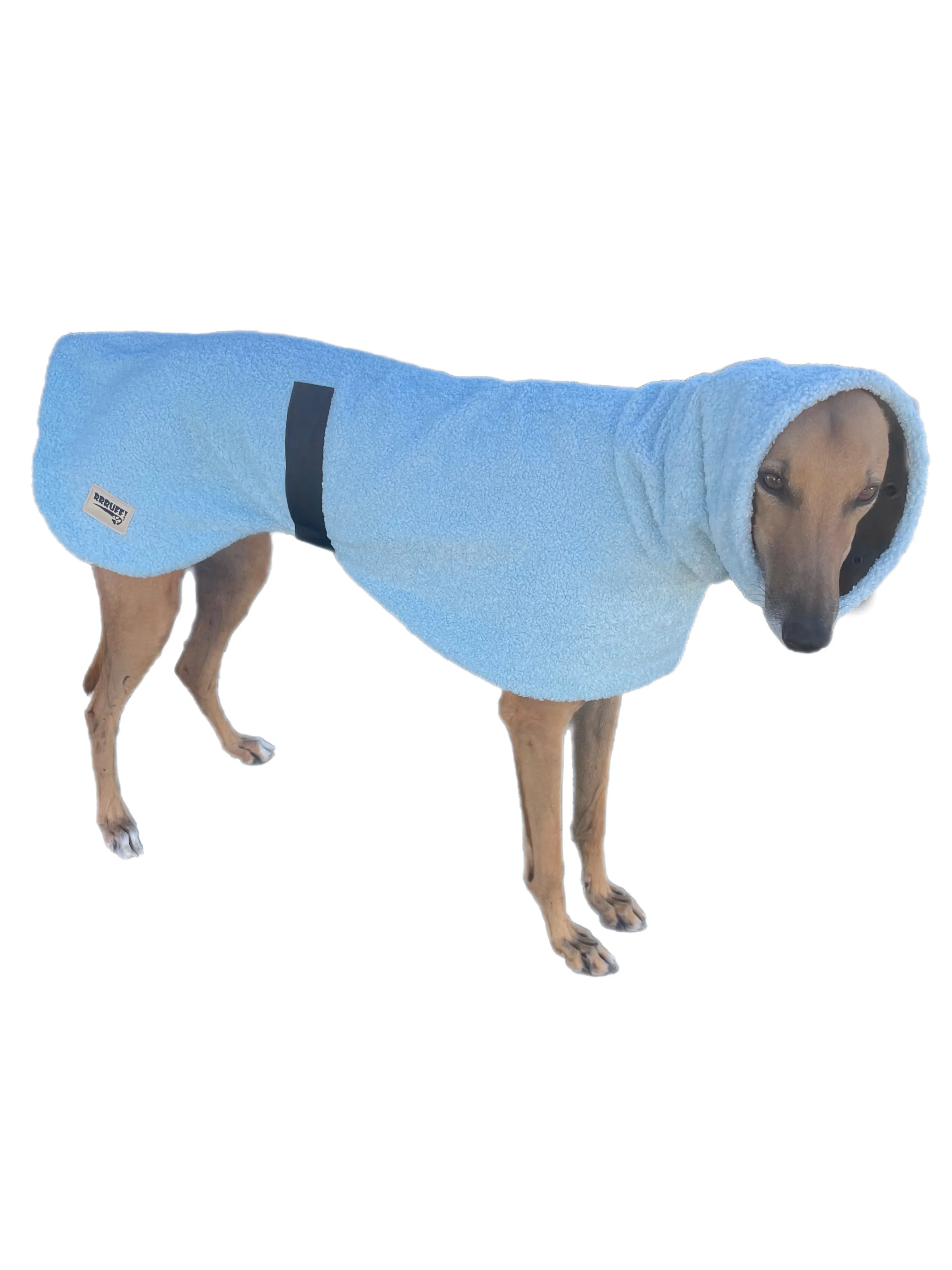 Ice blue Teddy fleece extra thick deluxe style greyhound coat with snuggly wide neck roll