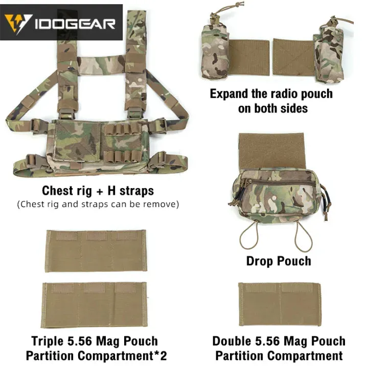 IDOGEAR MK3 Tactical Chest Rig Modular Lightweight Hunting Vest Full Set 5.56 Mag Pouch