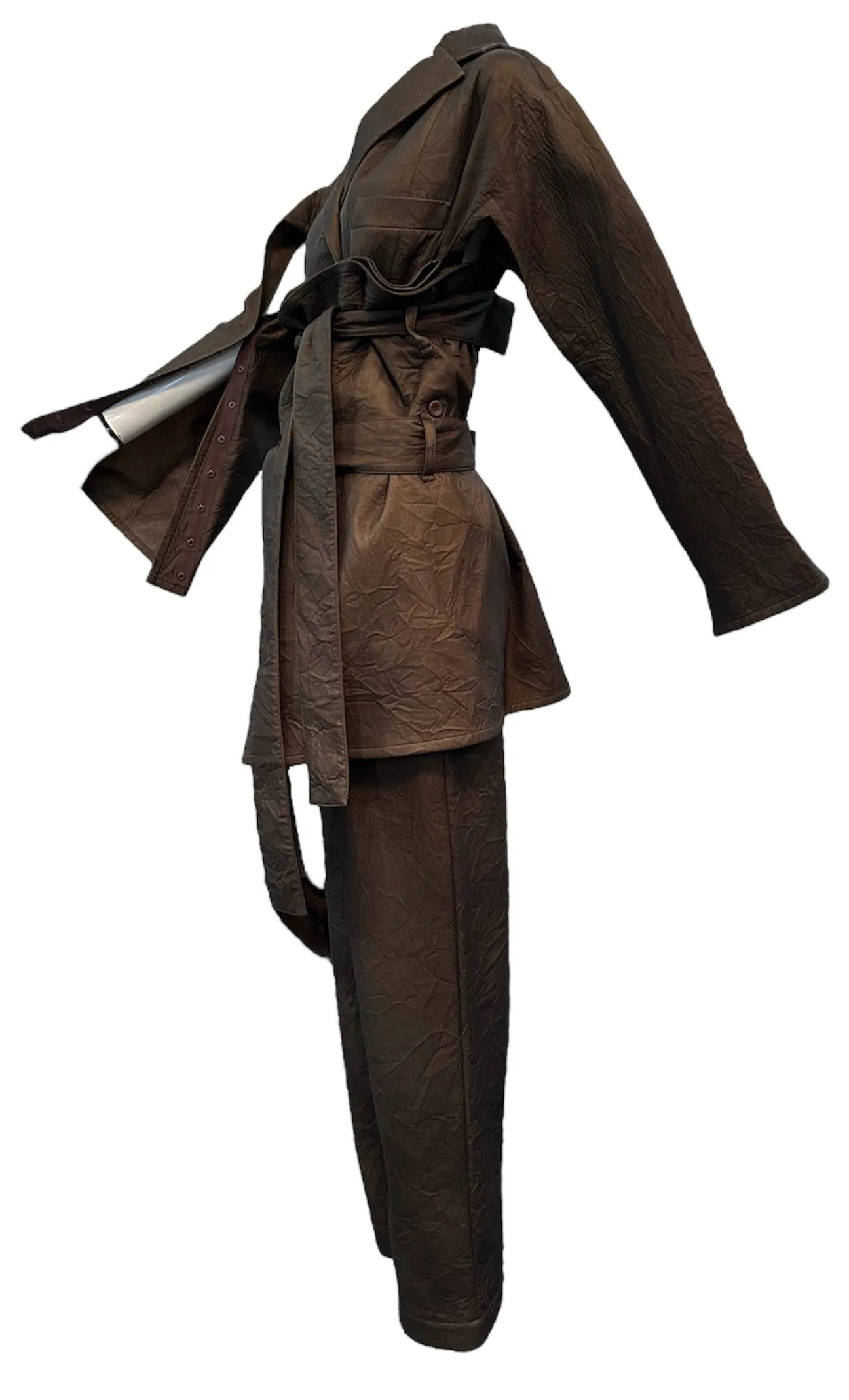 Issey Miyake 90s Iridescent Brown Oversized Obi Waist Pantsuit