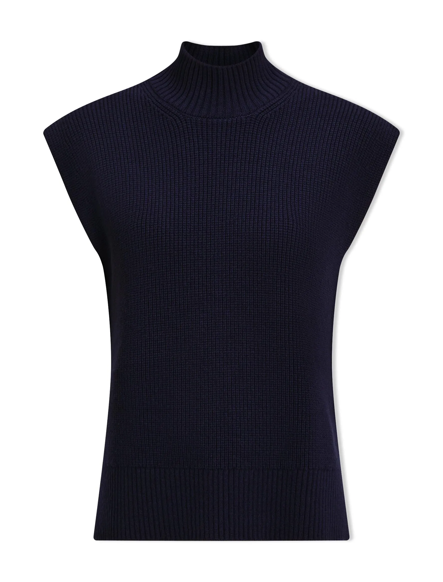 Janice Cotton Blend Funnel Neck Sleeveless Jumper - Navy