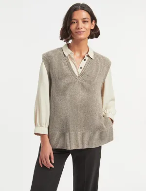 Janice Wool V Neck Sleeveless Jumper - Taupe