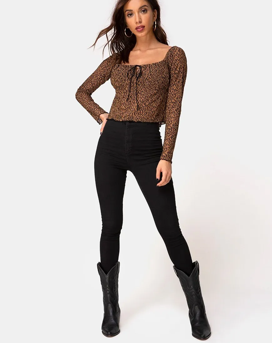 Janina Top in Animal Flock Tan Net