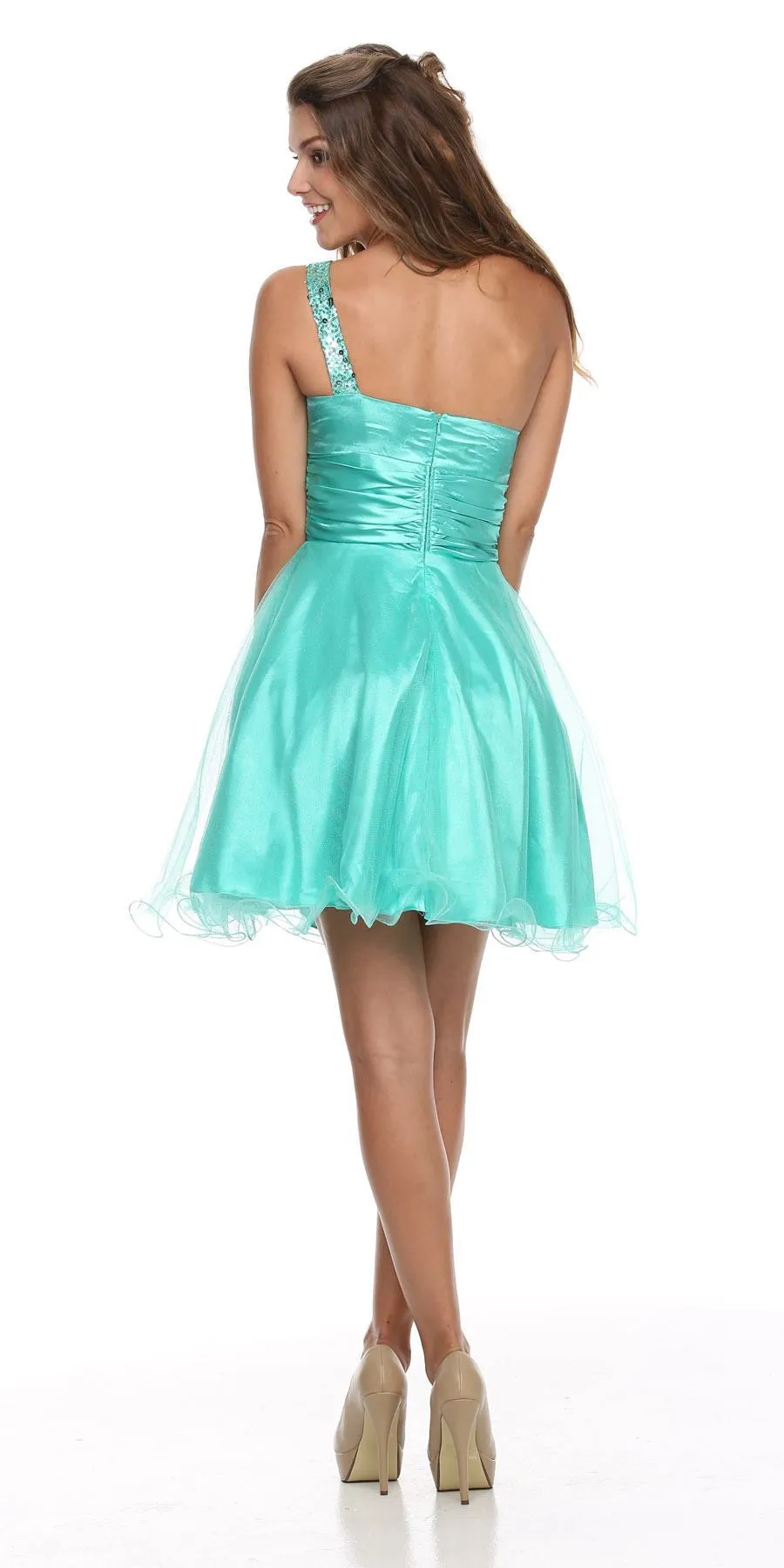 Juliet 733 One Shoulder Short Dress Sparkly Sequins Glitter Tulle Skirt