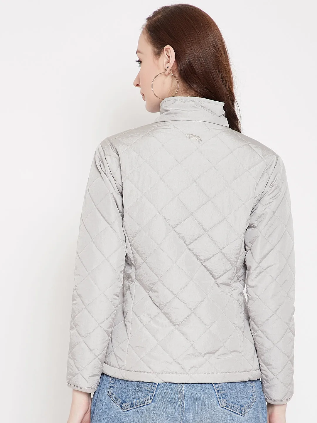 JUMP USA Women Silver Solid Quilted Jacket