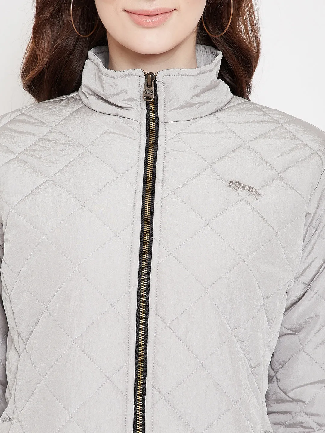 JUMP USA Women Silver Solid Quilted Jacket