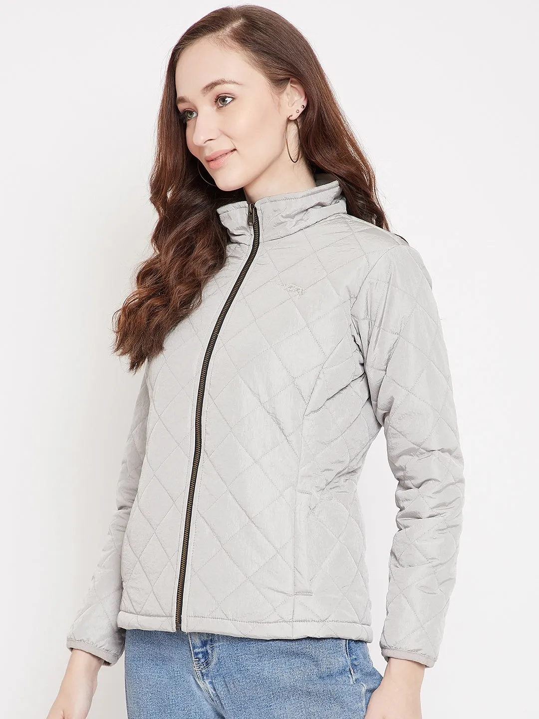 JUMP USA Women Silver Solid Quilted Jacket