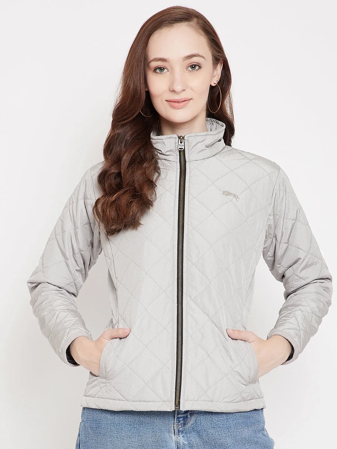 JUMP USA Women Silver Solid Quilted Jacket