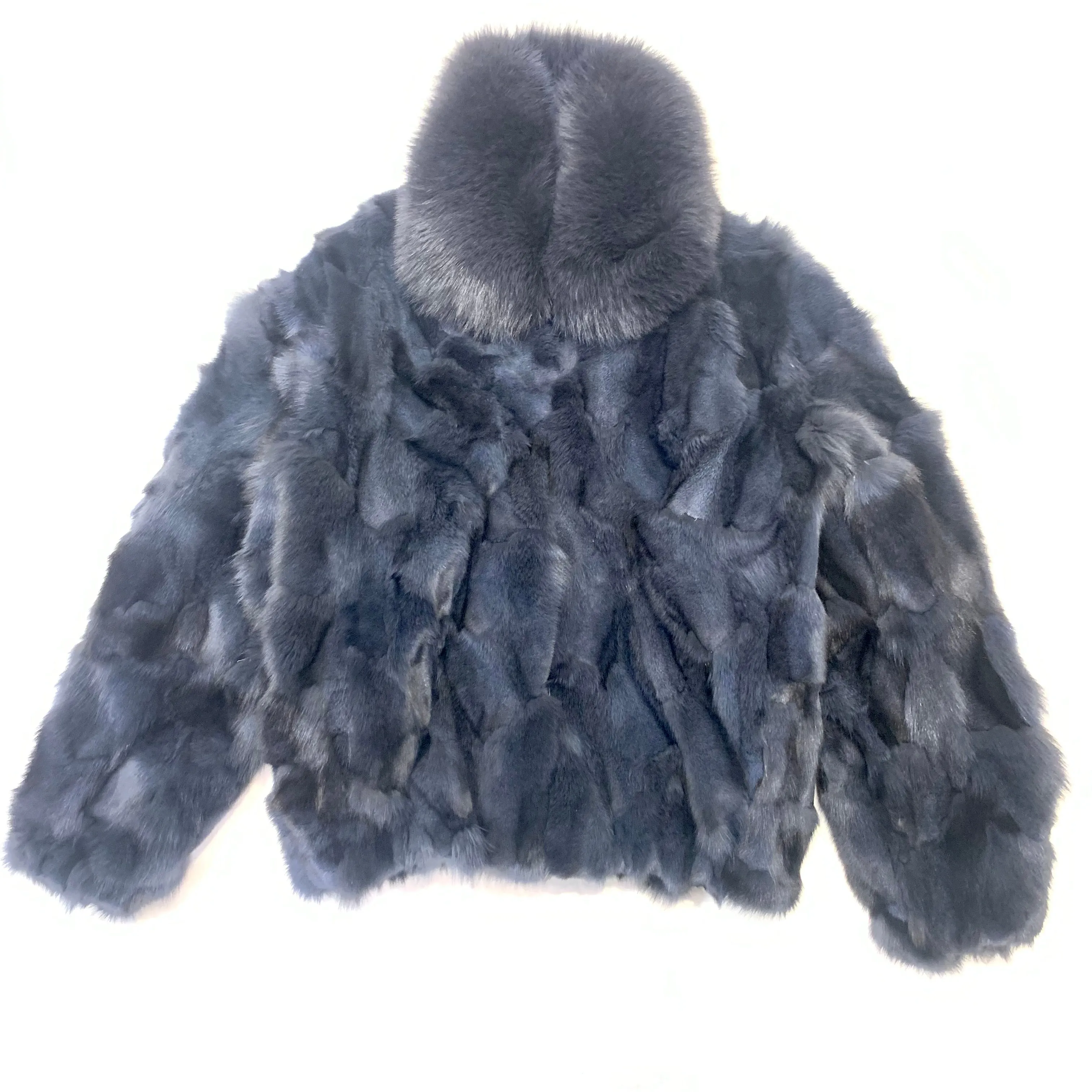 Kashani Men's Charcoal Grey Full Fox Fur Bomber Coat