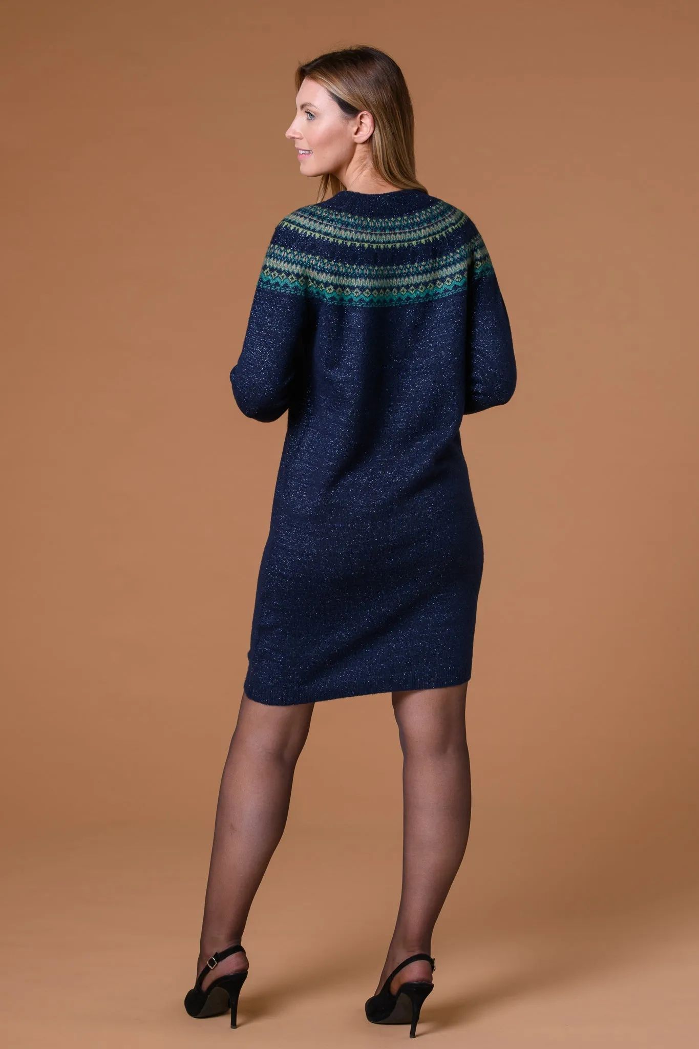 Knit Fairisle Dress-Navy