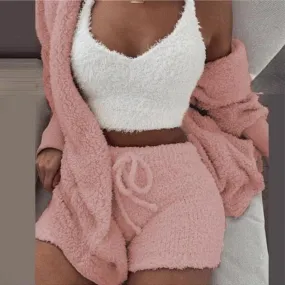 Ladies comfy cozy fleece 3 piece pyjama set