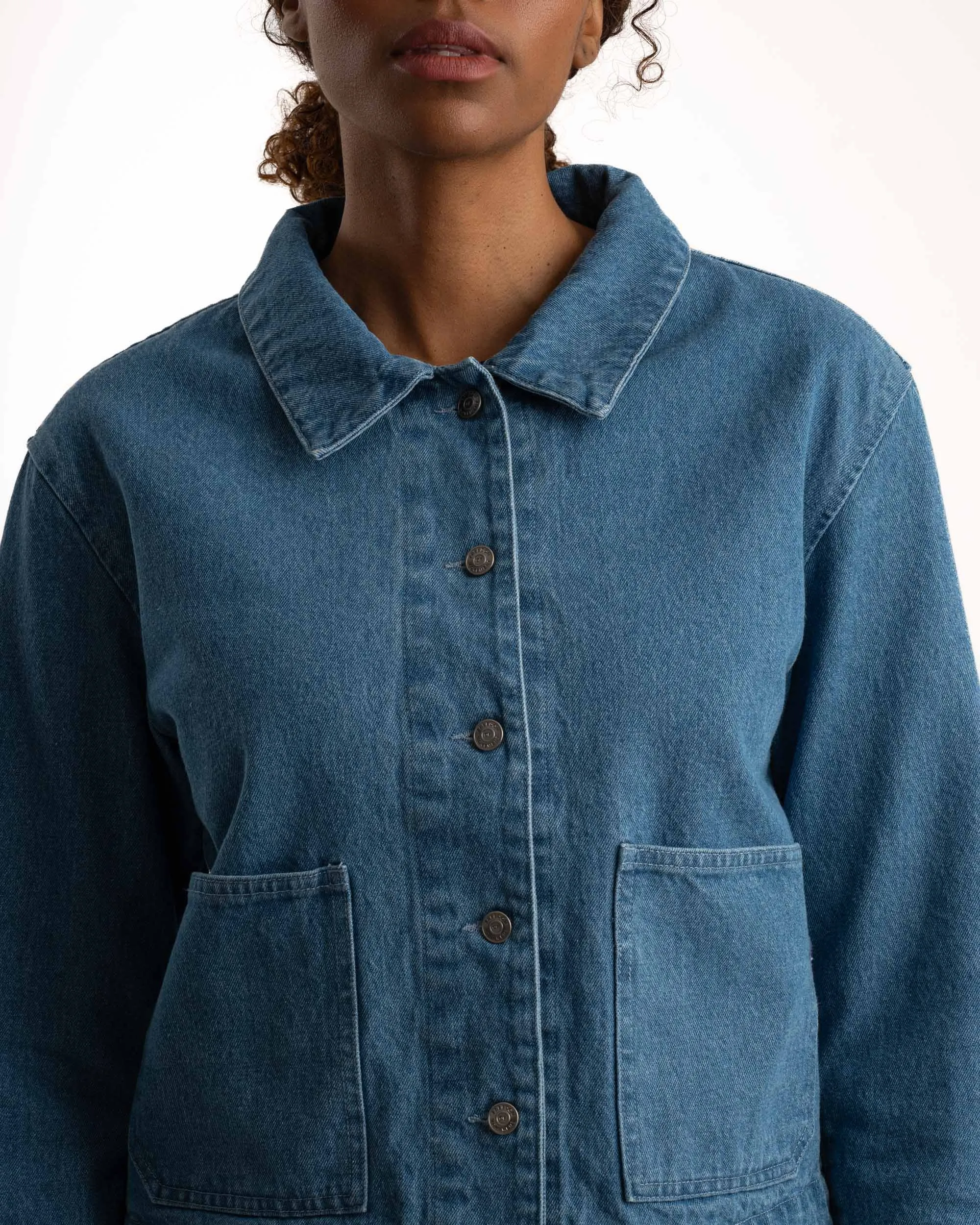 Ladies Cropped Denim Shacket - Indigo