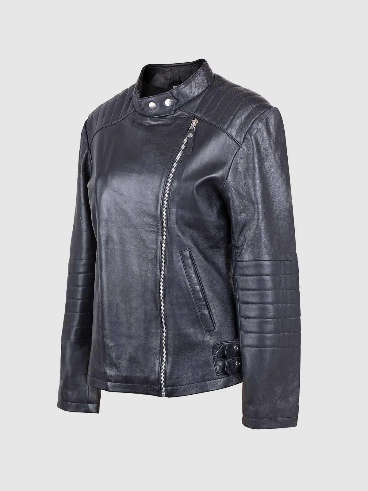 Ladies Sheep Leather Quilted Motorcycle Jacket