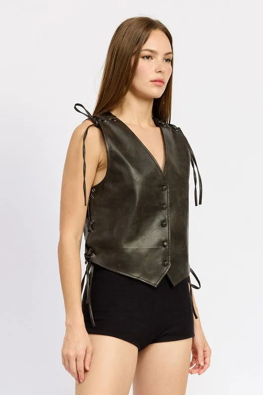 LEATHER VEST WITH LACE DETAIL - Stylish & Unique Design