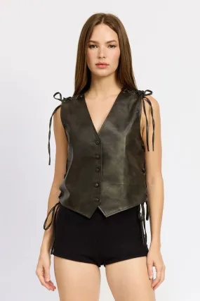 LEATHER VEST WITH LACE DETAIL - Stylish & Unique Design