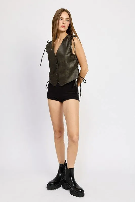 LEATHER VEST WITH LACE DETAIL - Stylish & Unique Design