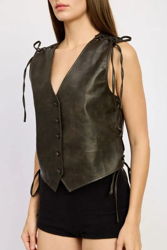 LEATHER VEST WITH LACE DETAIL - Stylish & Unique Design