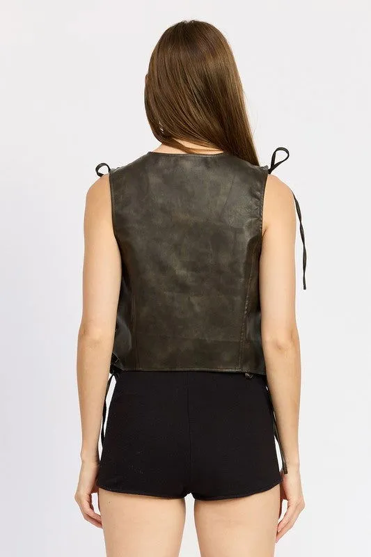 LEATHER VEST WITH LACE DETAIL - Stylish & Unique Design