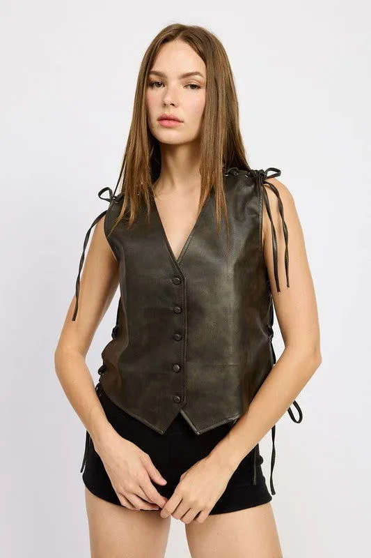 LEATHER VEST WITH LACE DETAIL - Stylish & Unique Design