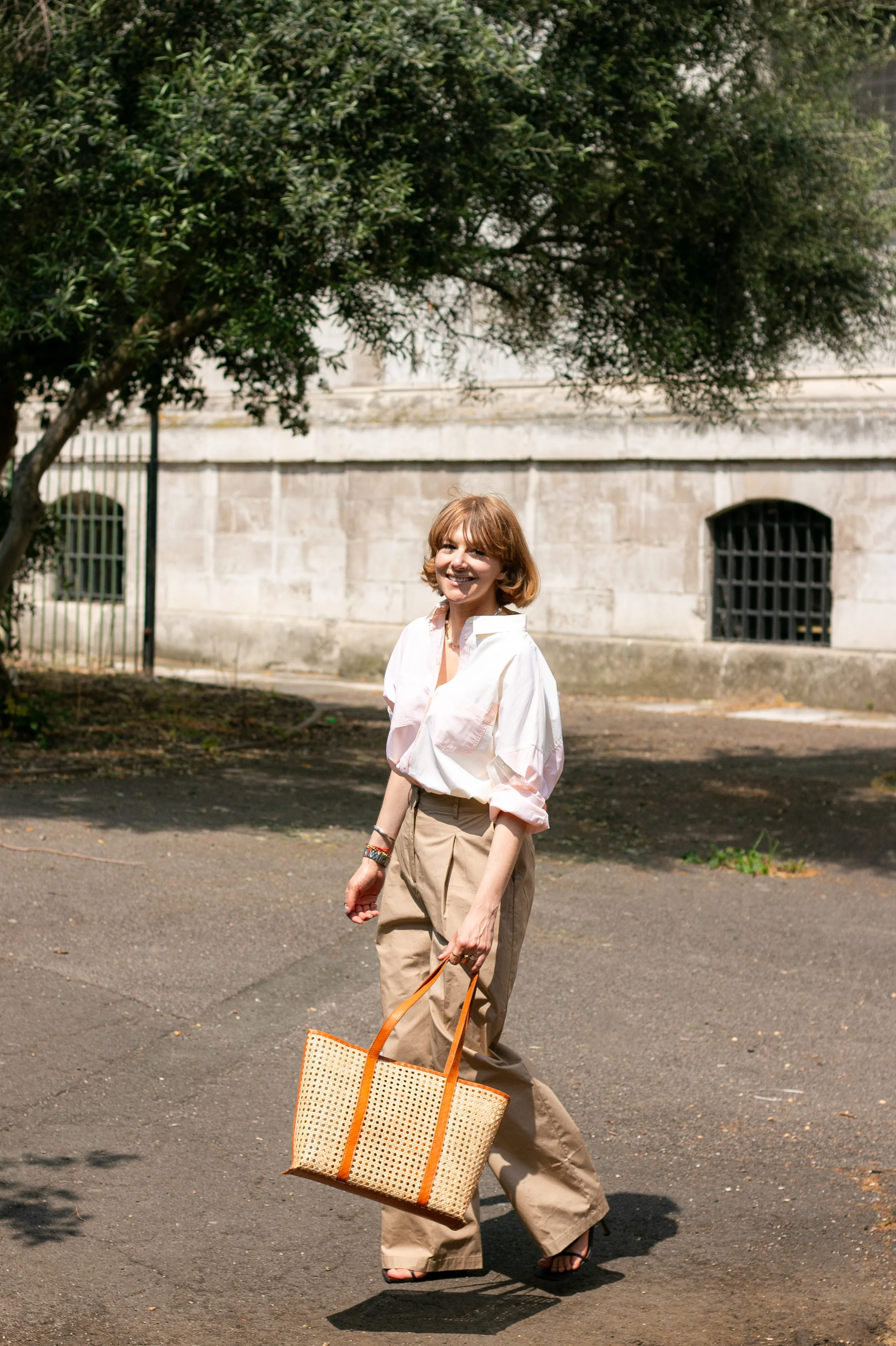 Lela Patchwork Shirt in Pastel Orange/Yellow Cotton by Saywood