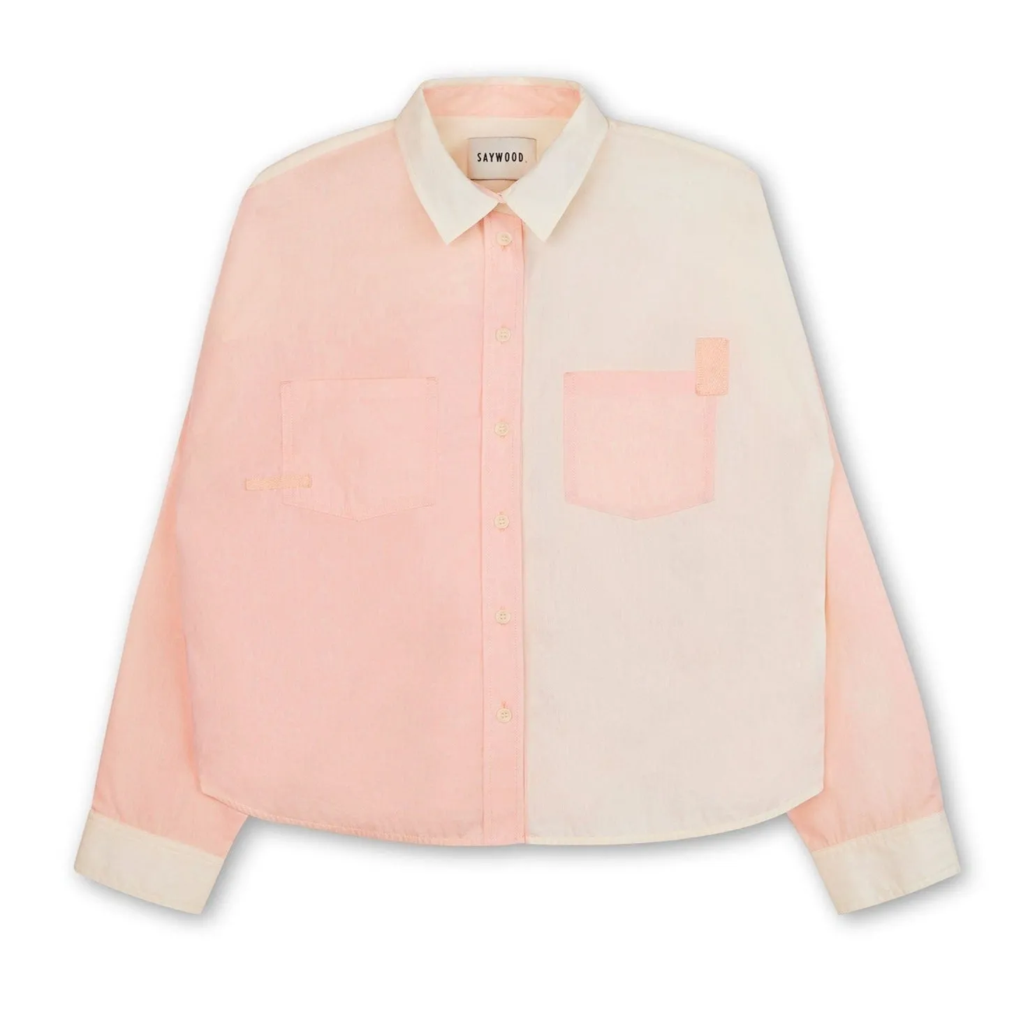 Lela Patchwork Shirt in Pastel Orange/Yellow Cotton by Saywood